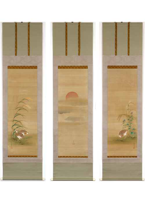 土佐光起 旭日鶉 三幅対 | 古美術瀬戸