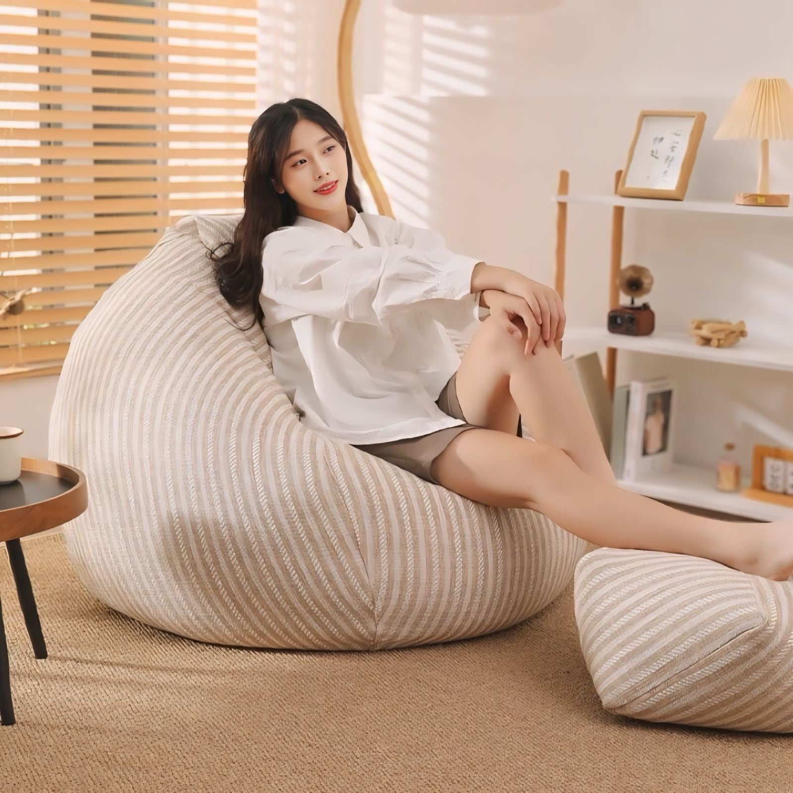 一人掛け細ストライプビーズクッションソファ – kocol