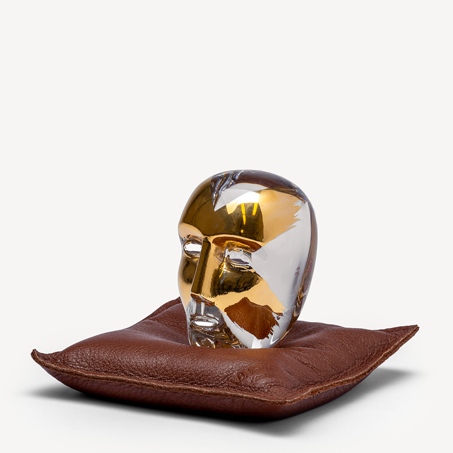 Kosta Boda Annual Brains 2023 Clear Gold Crystal Glass Art Leather
