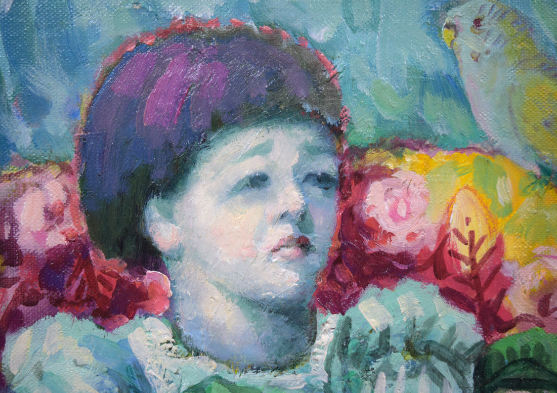 谷田穎郎「少女と人形」油絵・F3号 絵画買取・販売の小竹美術