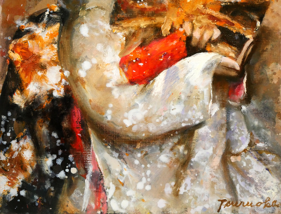 鶴岡義雄「鼓（舞妓）」油絵・F4号 絵画買取・販売の小竹美術