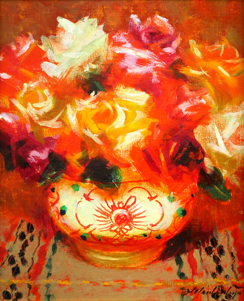 山本彪一「薔薇」油絵・F3号 絵画買取・販売の小竹美術