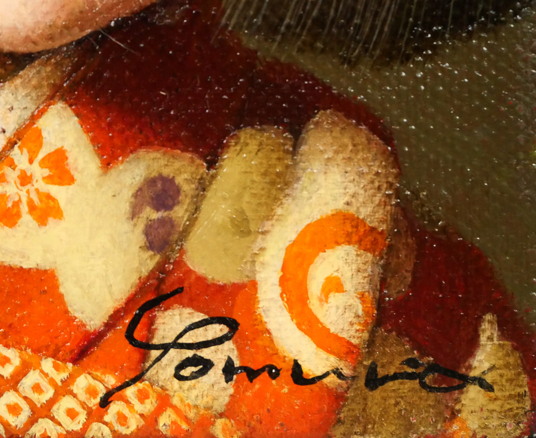 余村展「人形（市松人形）」油絵・F0号 絵画買取・販売の小竹美術