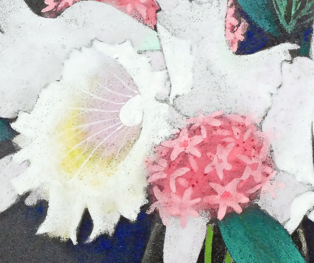 今井守彦「瓶花（カトレヤ）」日本画・P8号 絵画買取・販売の小竹美術