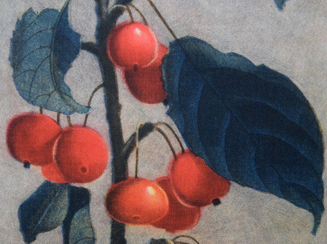 真作】絵画 加藤東一 日本画4号 赤い実 日展理事長 箱入 M48 真作