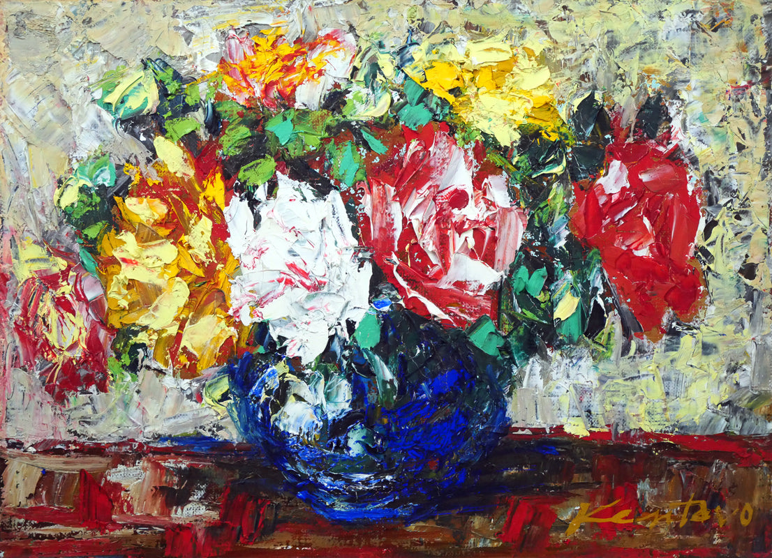 河島賢太郎「バラの花」油絵・F4号 絵画買取・販売の小竹美術