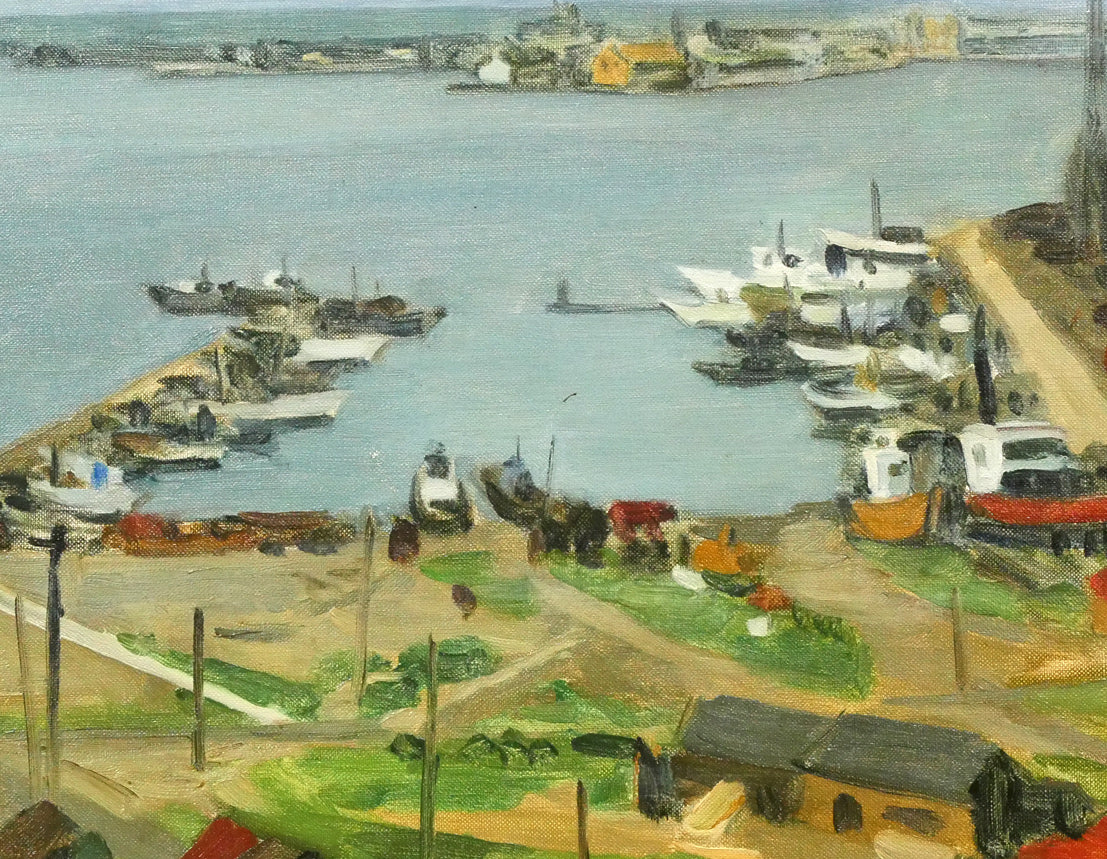 北岡文雄「釧路港」油絵・F10号 絵画買取・販売の小竹美術
