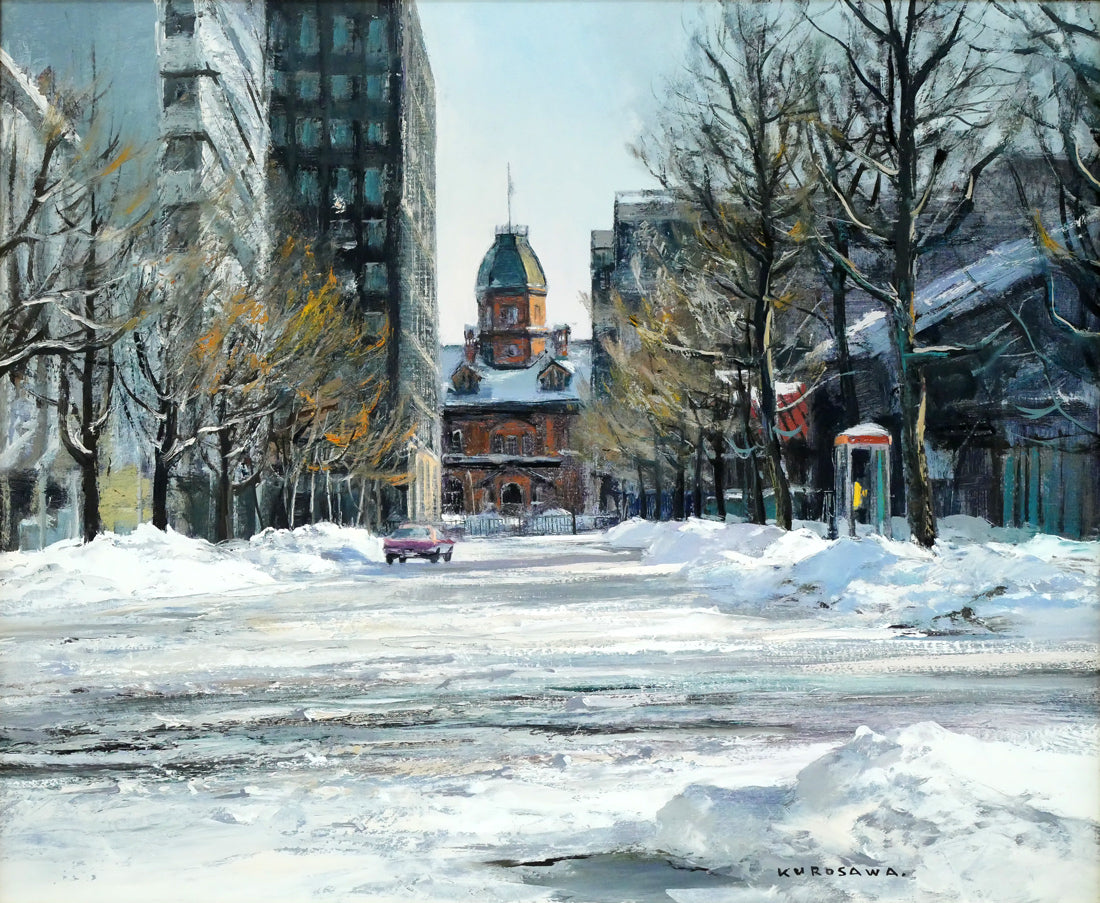 黒沢信男「冬陽（北海道庁）」油絵・F8号 絵画買取・販売の小竹美術