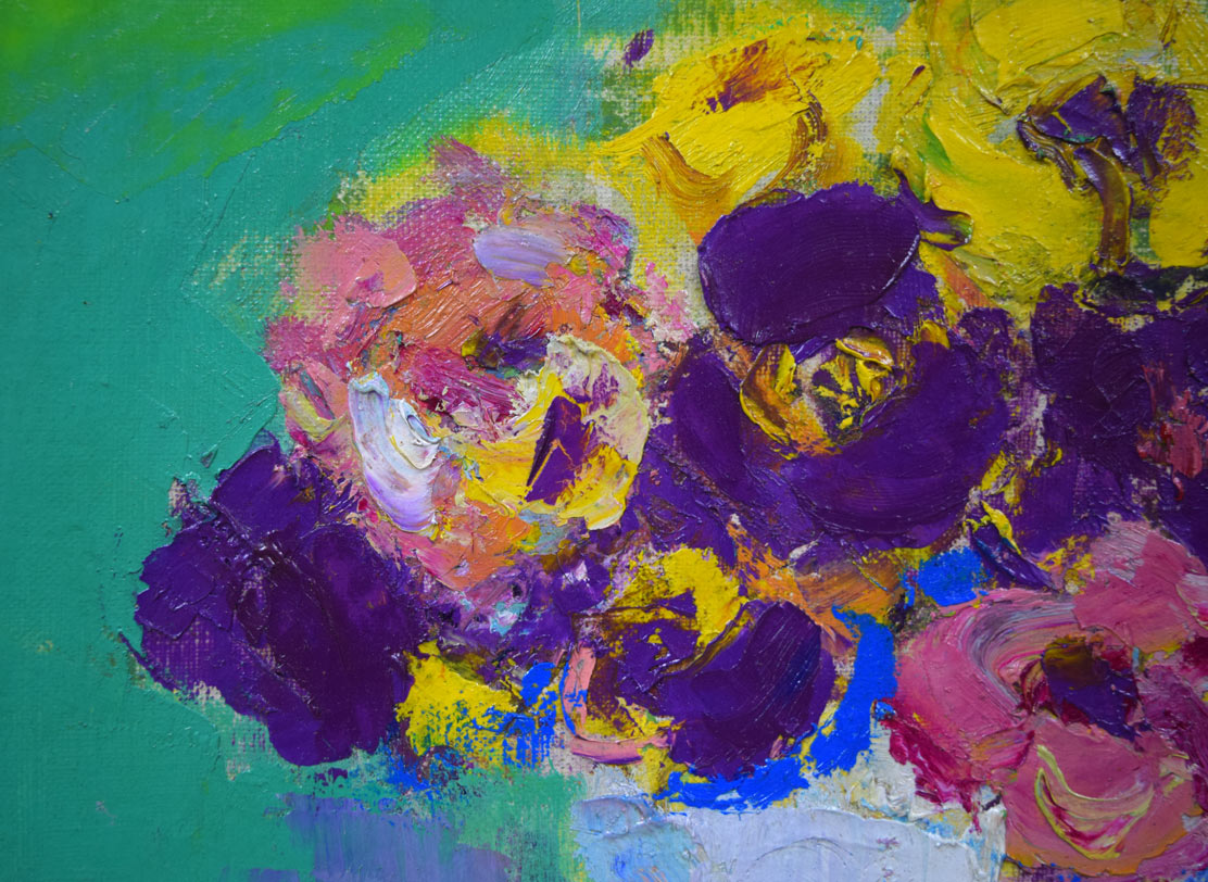 三塩清巳「パンジー」油絵・F4号 絵画買取・販売の小竹美術