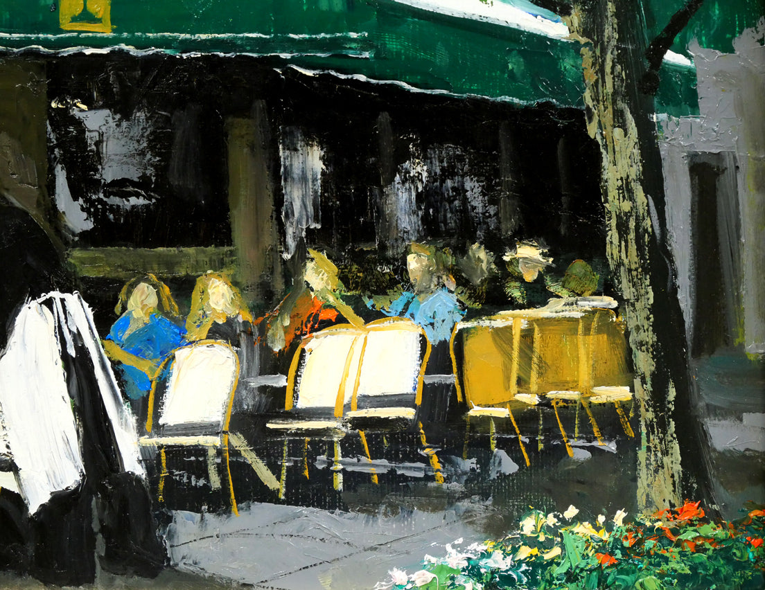 斉藤要「午後のカフェ（パリ）」油絵・F4号 絵画買取・販売の小竹美術