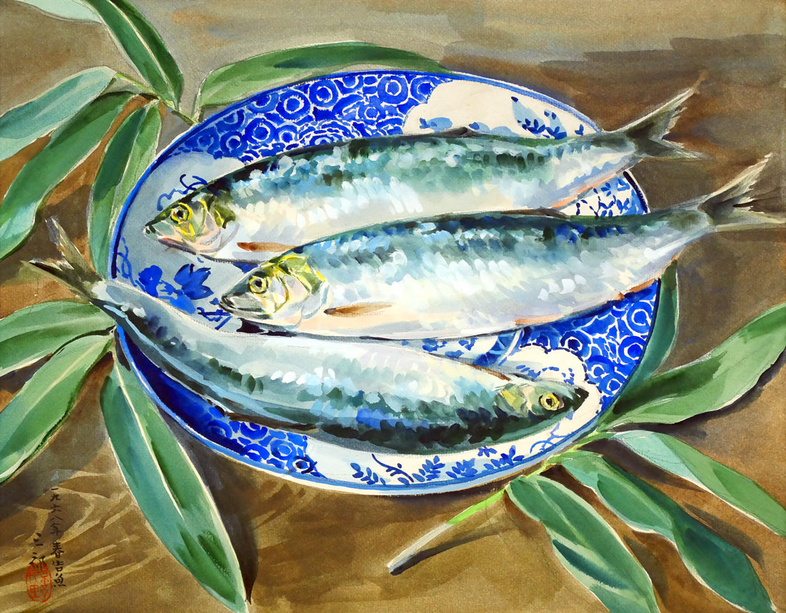 繁野三郎「春告魚（ニシン）」水彩画・8号 絵画買取・販売の小竹美術