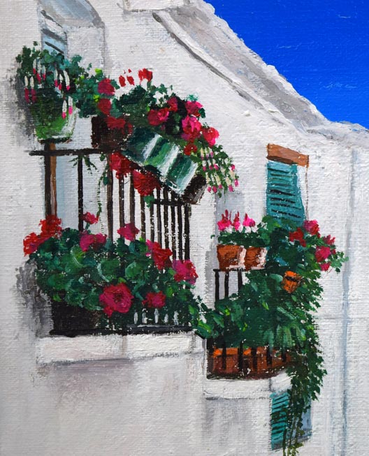 島津豪亮「白壁の街並み（スペイン）」油絵・F4号 絵画買取・販売の