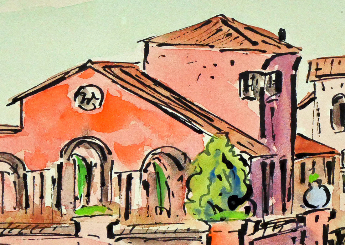 作者不明「南佛スケッチ バンドールの家」水彩画（14.4×20.5cm） 絵画