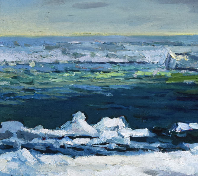 朝倉力男「オホーツクの流氷」油絵・F12号 絵画買取・販売の小竹美術