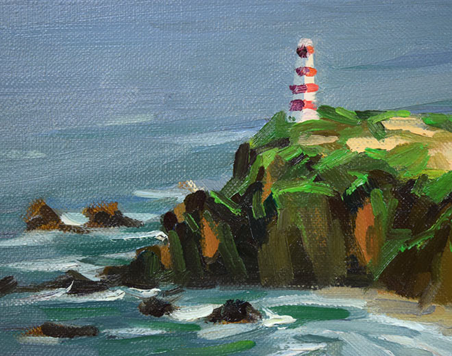 萬谷藤男「岬（北海道風景）」油絵・F6号 絵画買取・販売の小竹美術