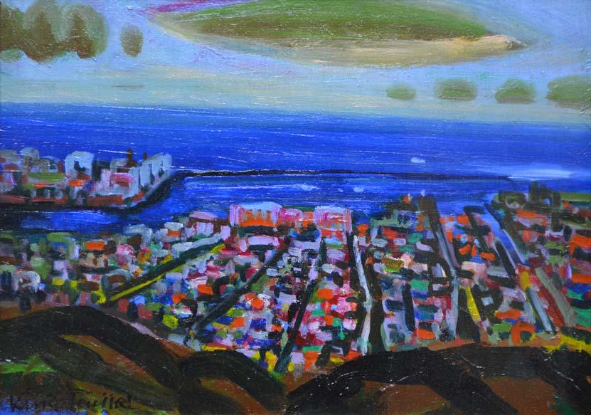 藤田謹三「小樽展望（旭台より）」油絵・F4号 絵画買取・販売の小竹美術