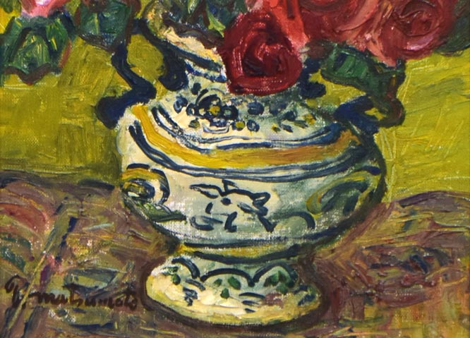 洋画家 冬野健二郎 F12号 油彩画バラ 真作 美術年鑑 世界芸術家辞典