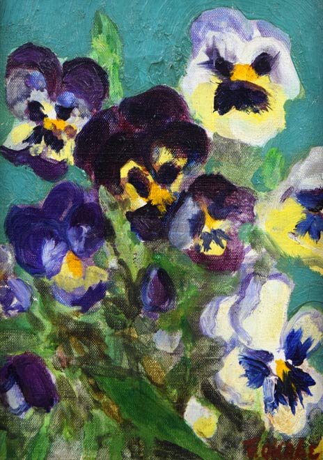 岡部文之助「パンジー」油絵・変形サイズ（20.4×14cm） 絵画買取・販売