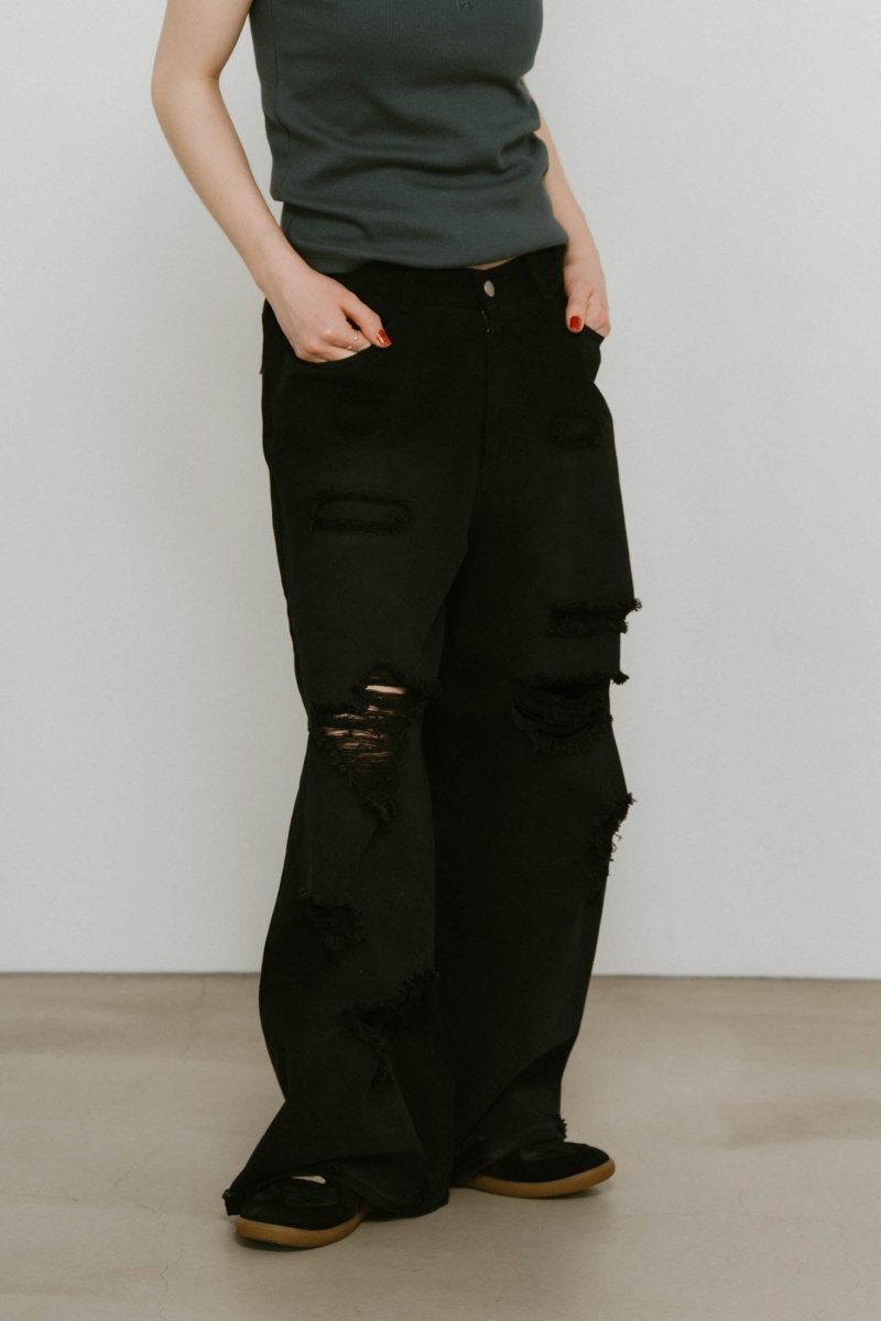 damage denim pants(unisex)/blackblack | KNUTH MARF