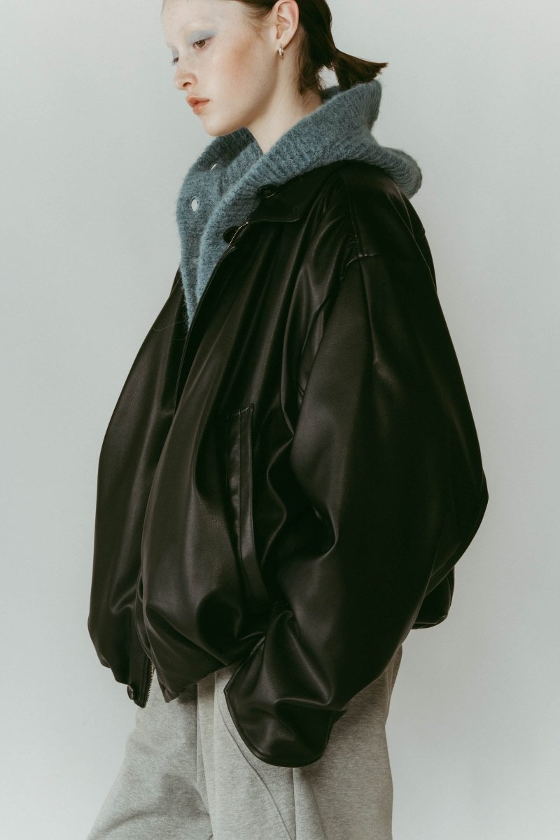 voluminous leather jacket(unisex)/black | KNUTH MARF