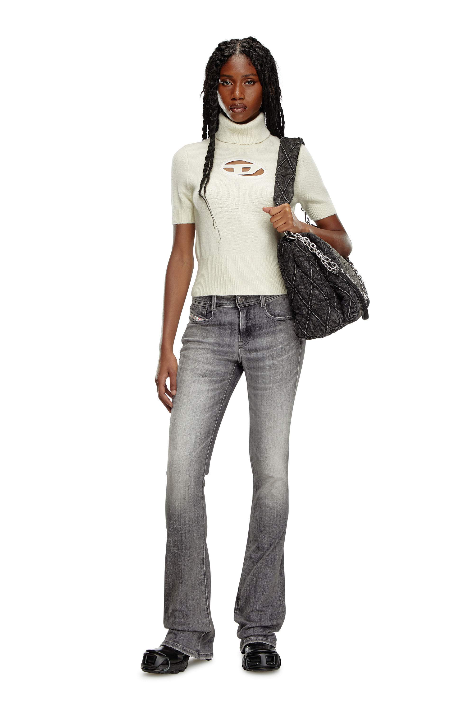 Women's Charm-D Shoulder L bag in quilted Denim | Black | Diesel