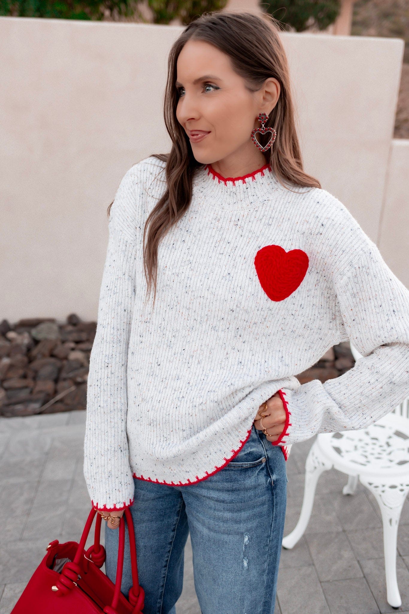 Contrast Valentine Heart Knit Sweater