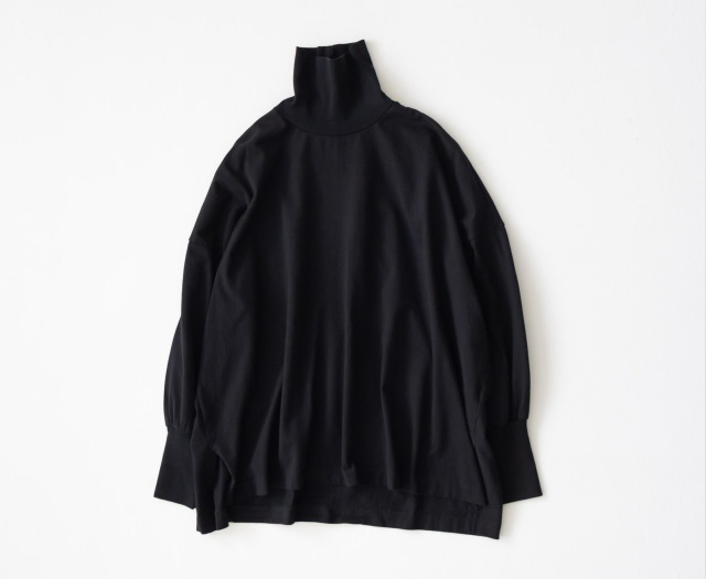 prit 40/2天竺 タートルネック ビッグ プルオーバー（クロ）