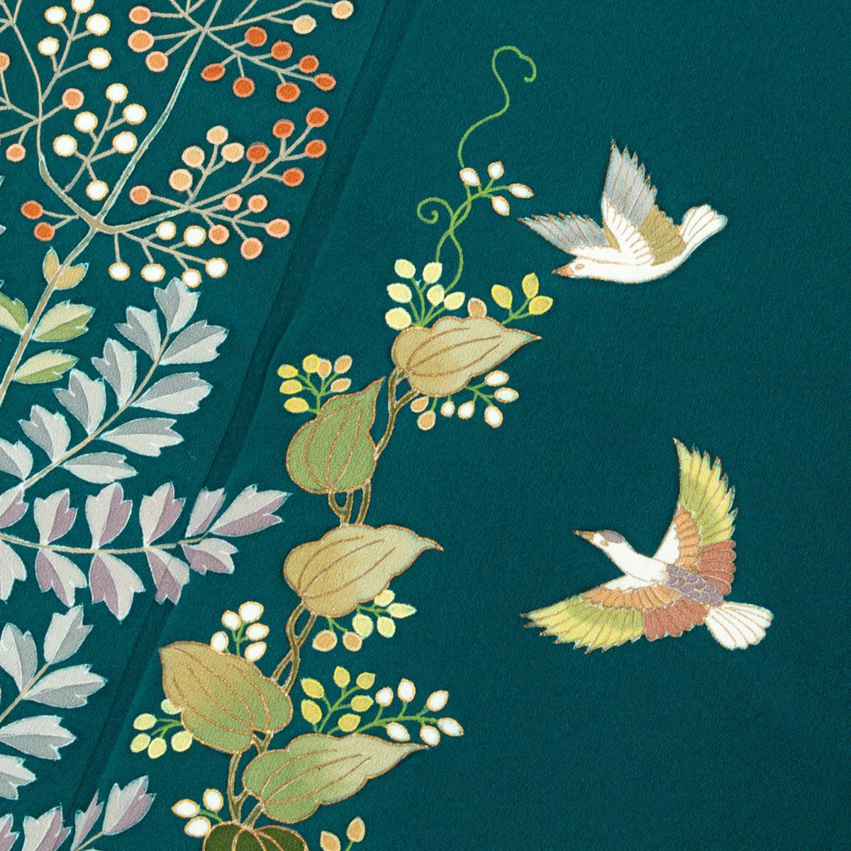 東京ますいわ屋 誂品】 訪問着 友禅 瑞鳥と植物の実 フォレスト