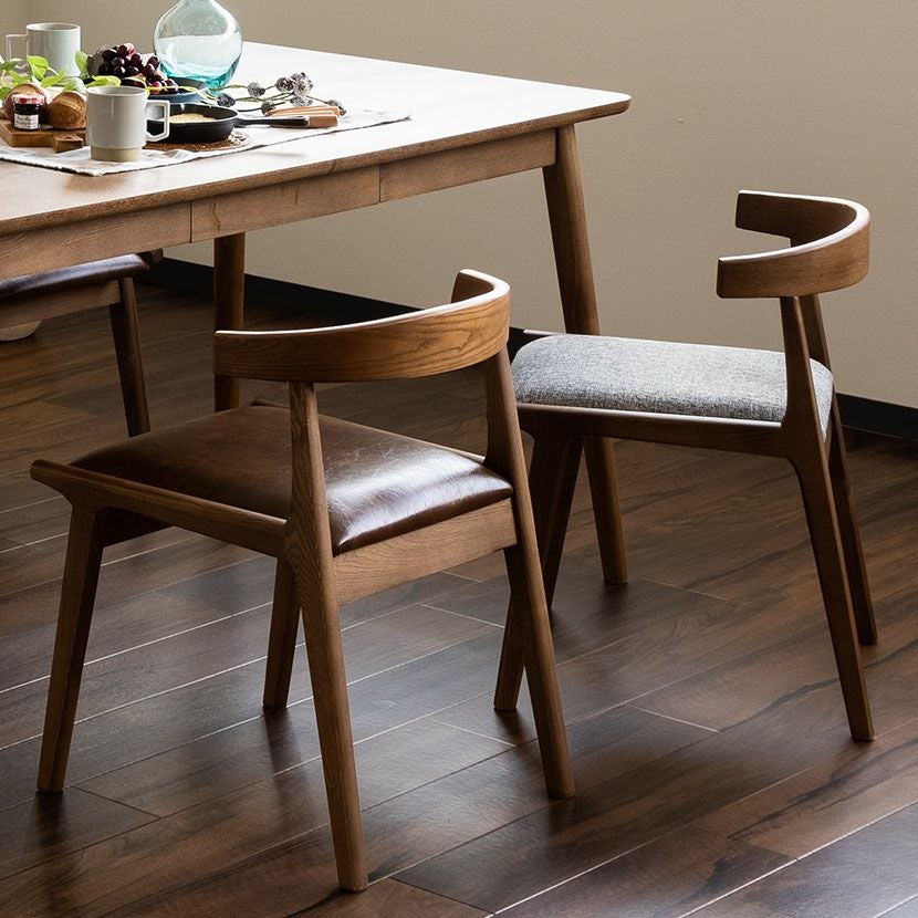 2脚セット】ダイニングチェア 木部ブラウン 木製 天然木 布張り 革張り