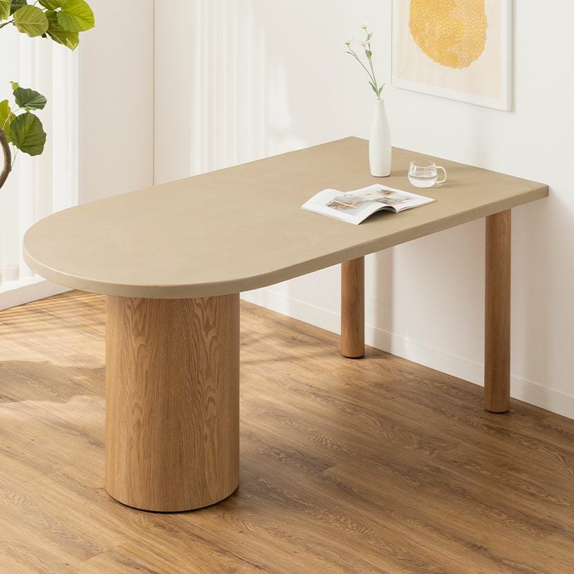 設置無料】幅160cm 変形 半円 ダイニングテーブル モルタル風 LENAS