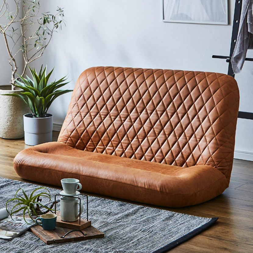 座椅子 ハイバック 2人掛け レザー調 ファブリックレザー ポケット