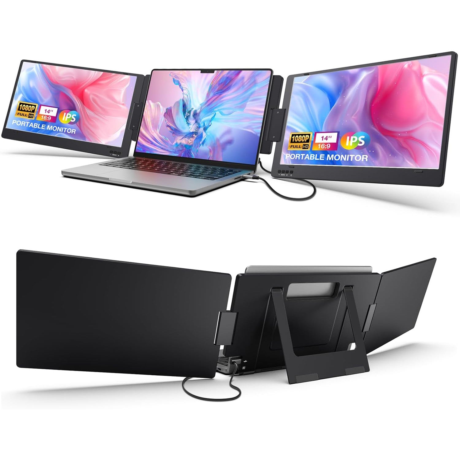 KYY 14” Triple Portable Monitor X90A | One-Cable Laptop Screen