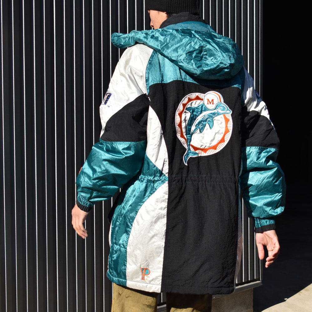 90's PRO PLAYER “NFL Miami Dolphins” 中綿入り フード付き ナイロン