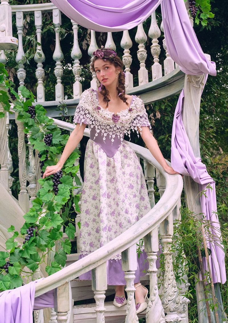 紫色のジャカード蔓」ビスチェドレス