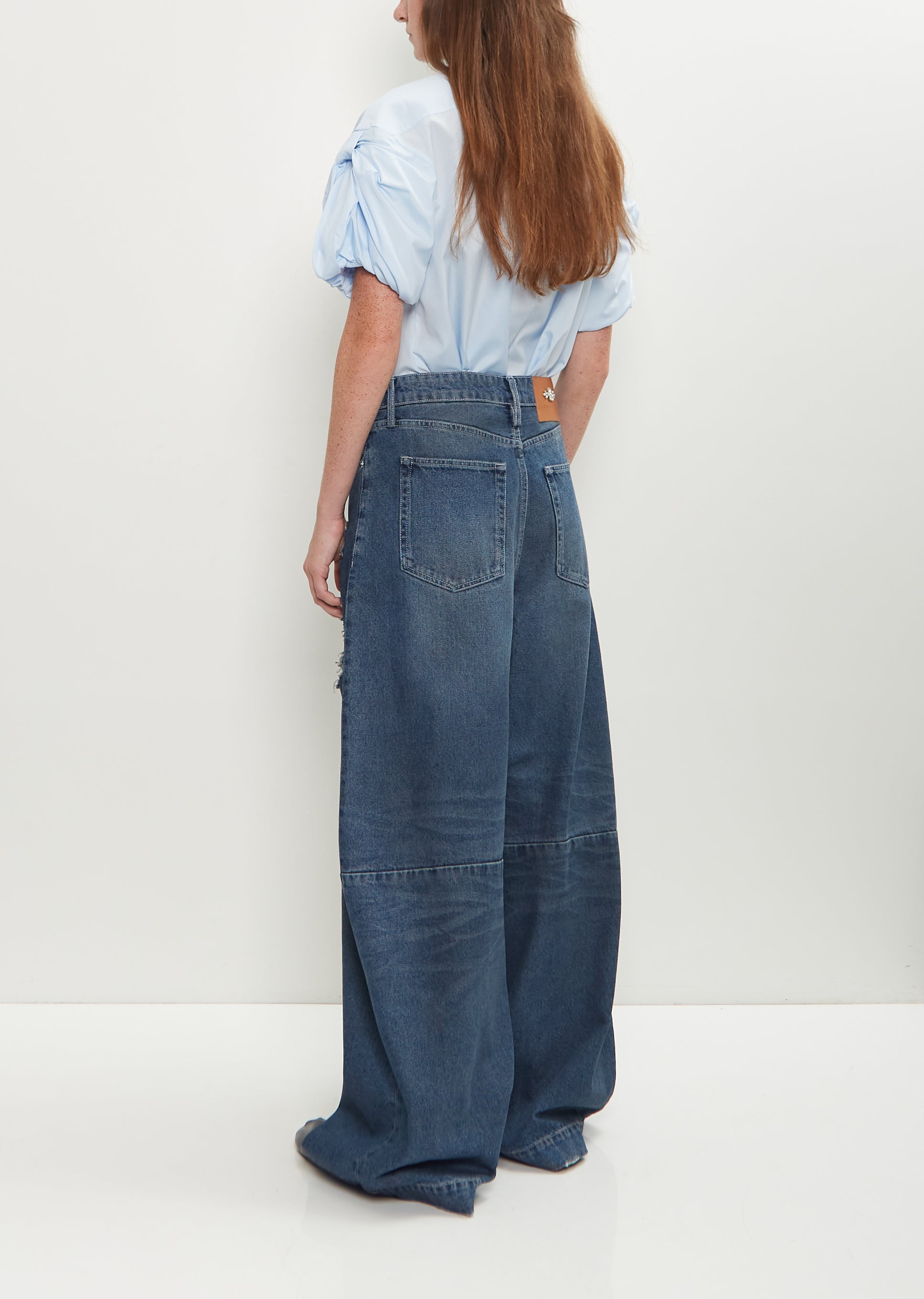 Distressed Wide Leg Puddle Jeans — Distressed Blue – La Garçonne