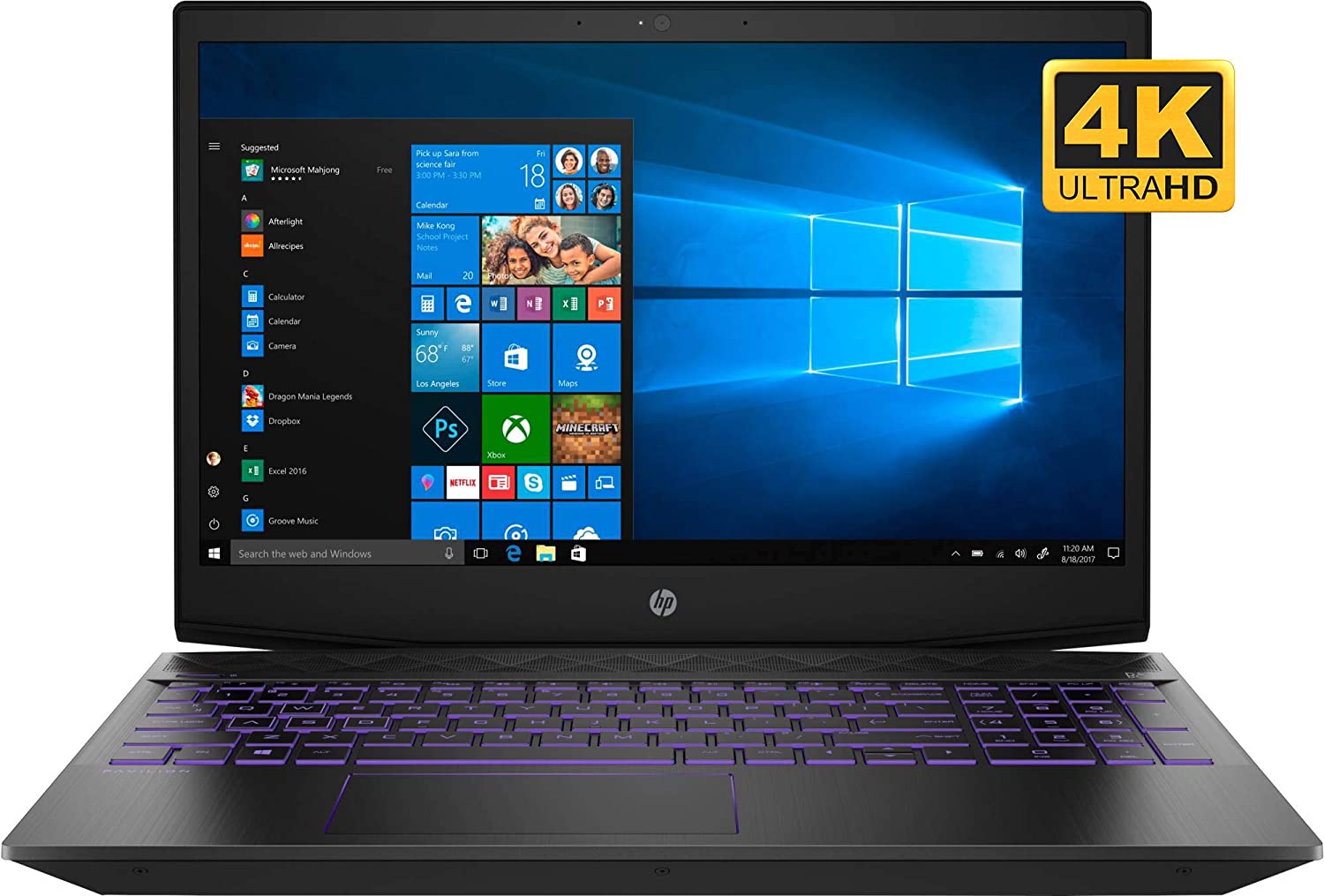HP Pavilion Gaming 15 - i7-8750H · GTX 1050 Ti · 15.6”, 4K UHD
