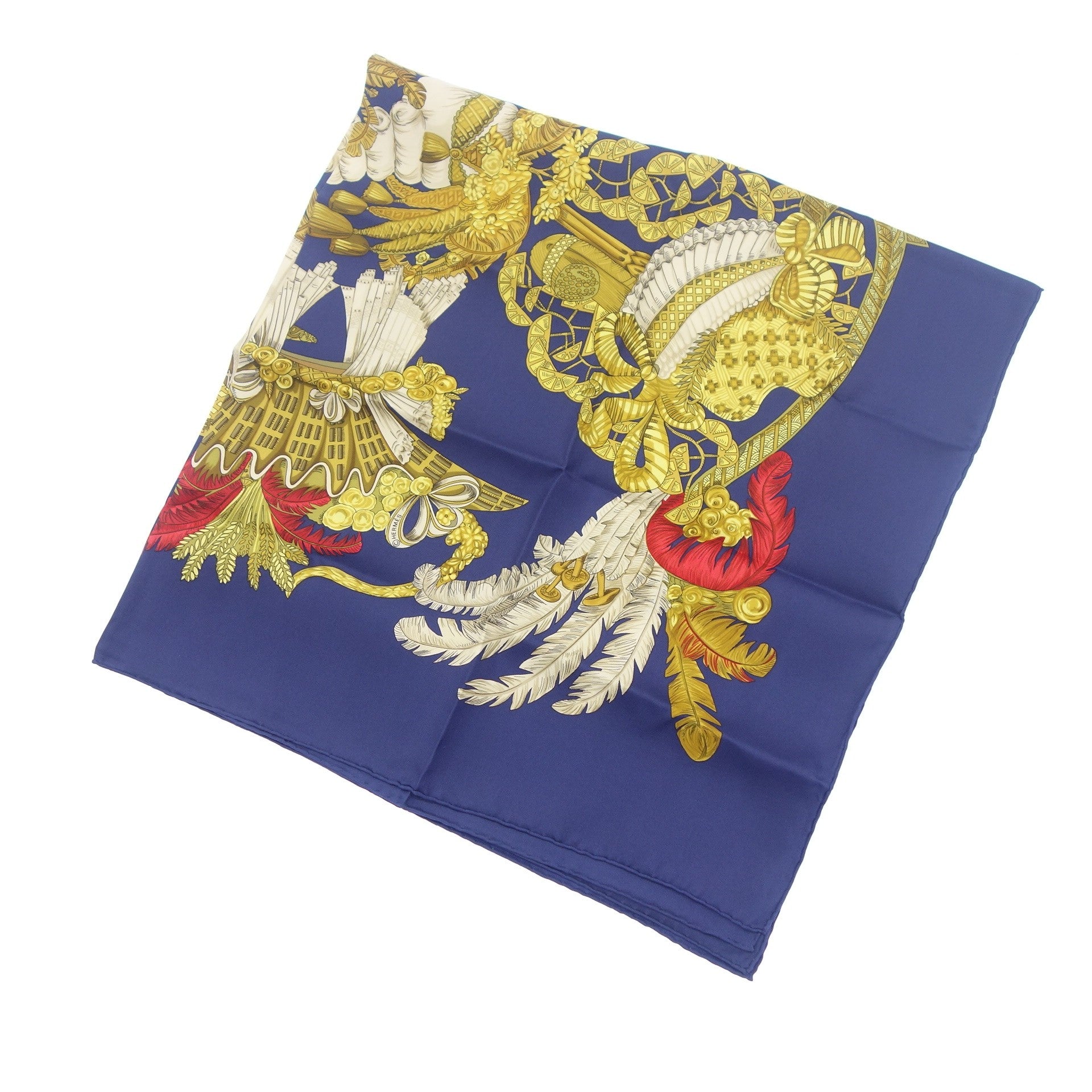 HERMES】エルメス カレ90 chapeau 脱帽 スカーフ シルク100％ ブルー