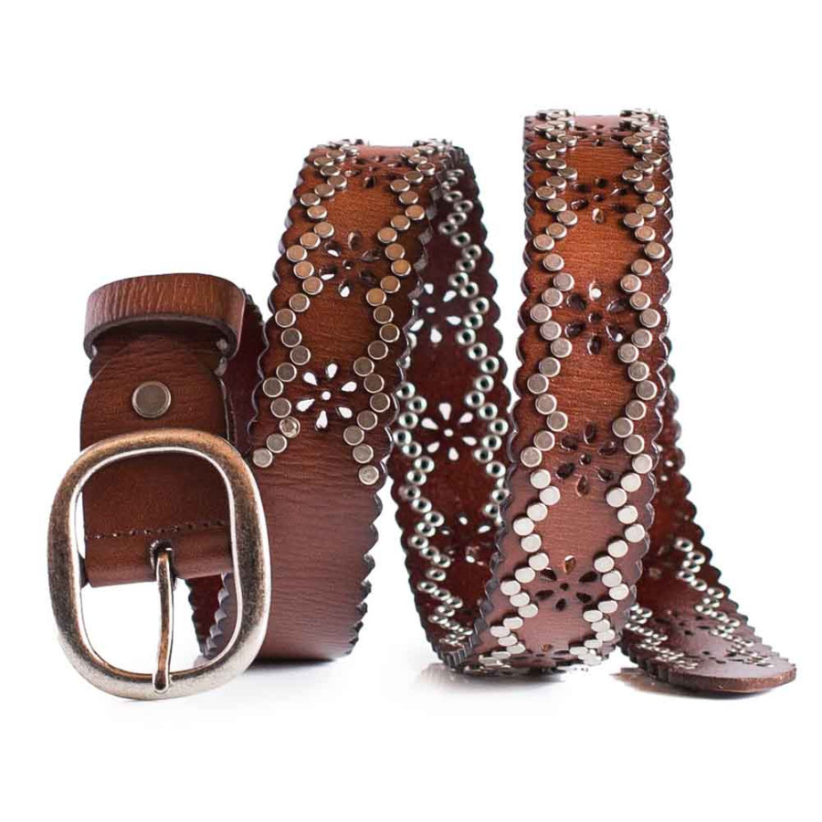 Vintage Studded Belt ZigZag Studs Real Leather | Women's Studded