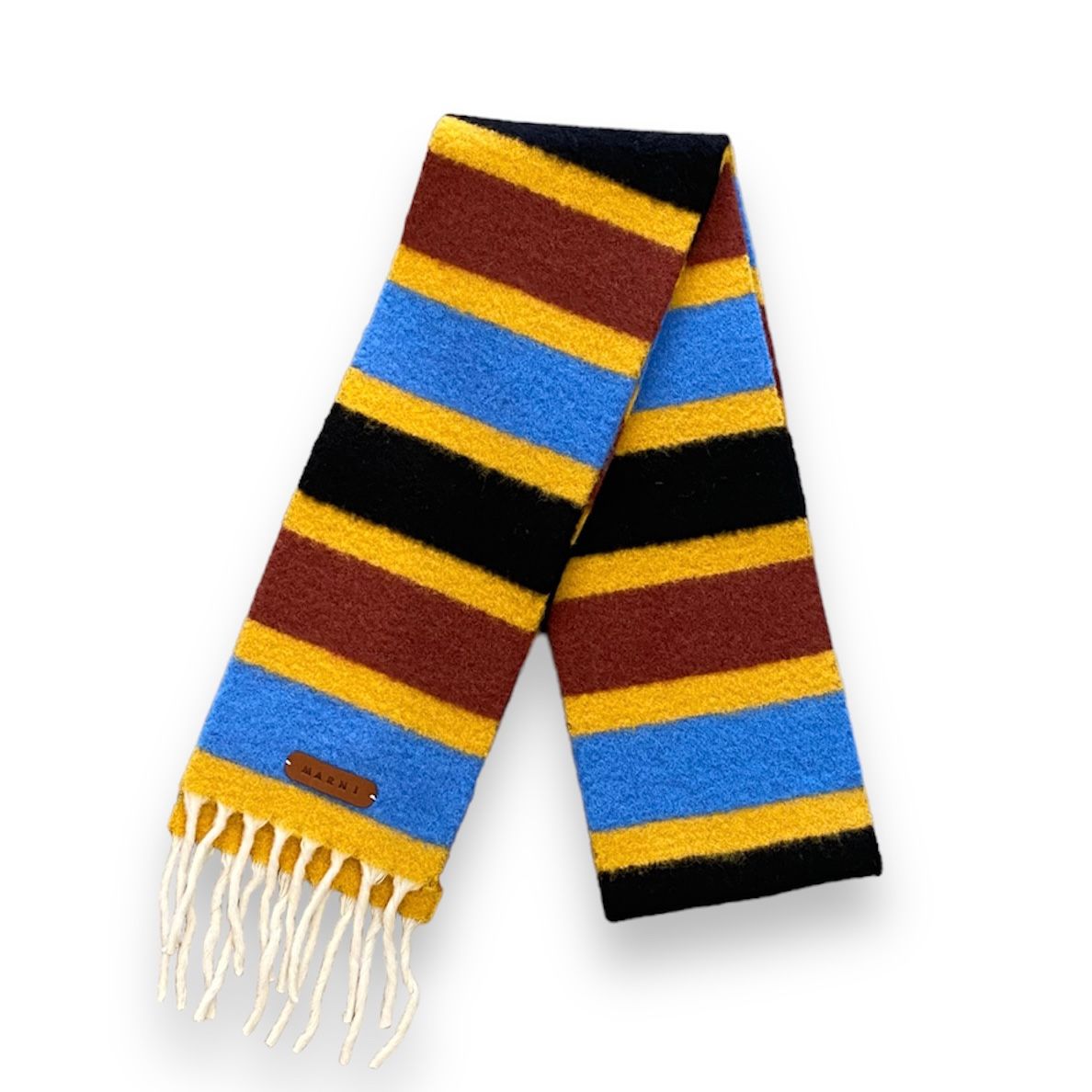 MARNI - ブラウン ストライプ ブラッシュドアルパカ製マフラー / ユニ