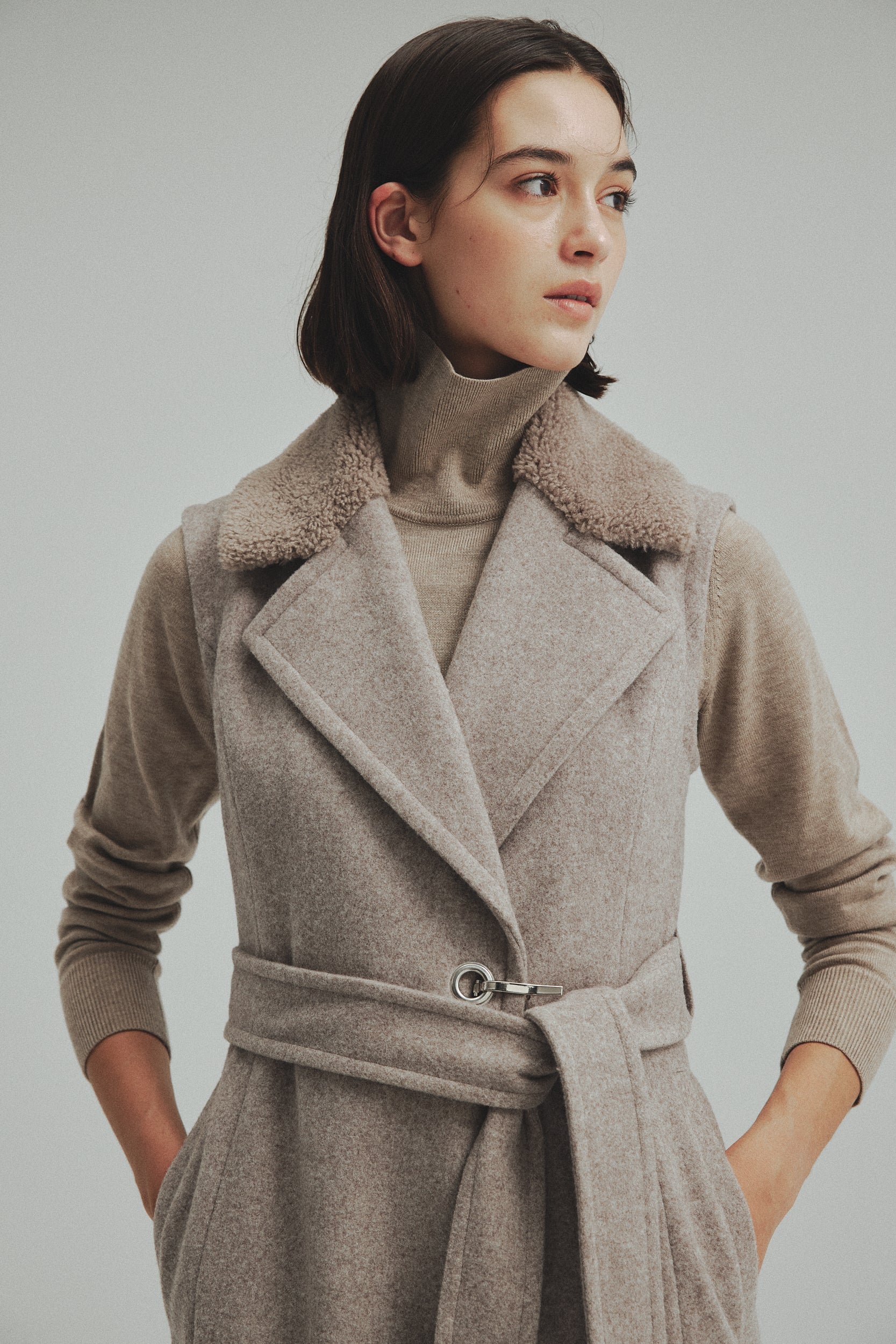 Belted Wool long gilet – L'AUBE BLANC