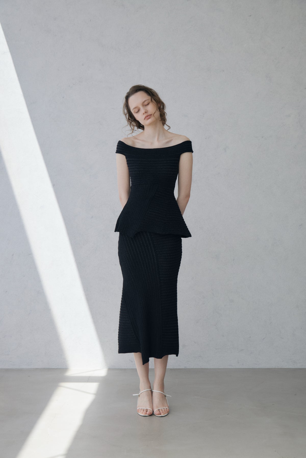 Off-shoulder Panel Rib Knit Tops – L'AUBE BLANC