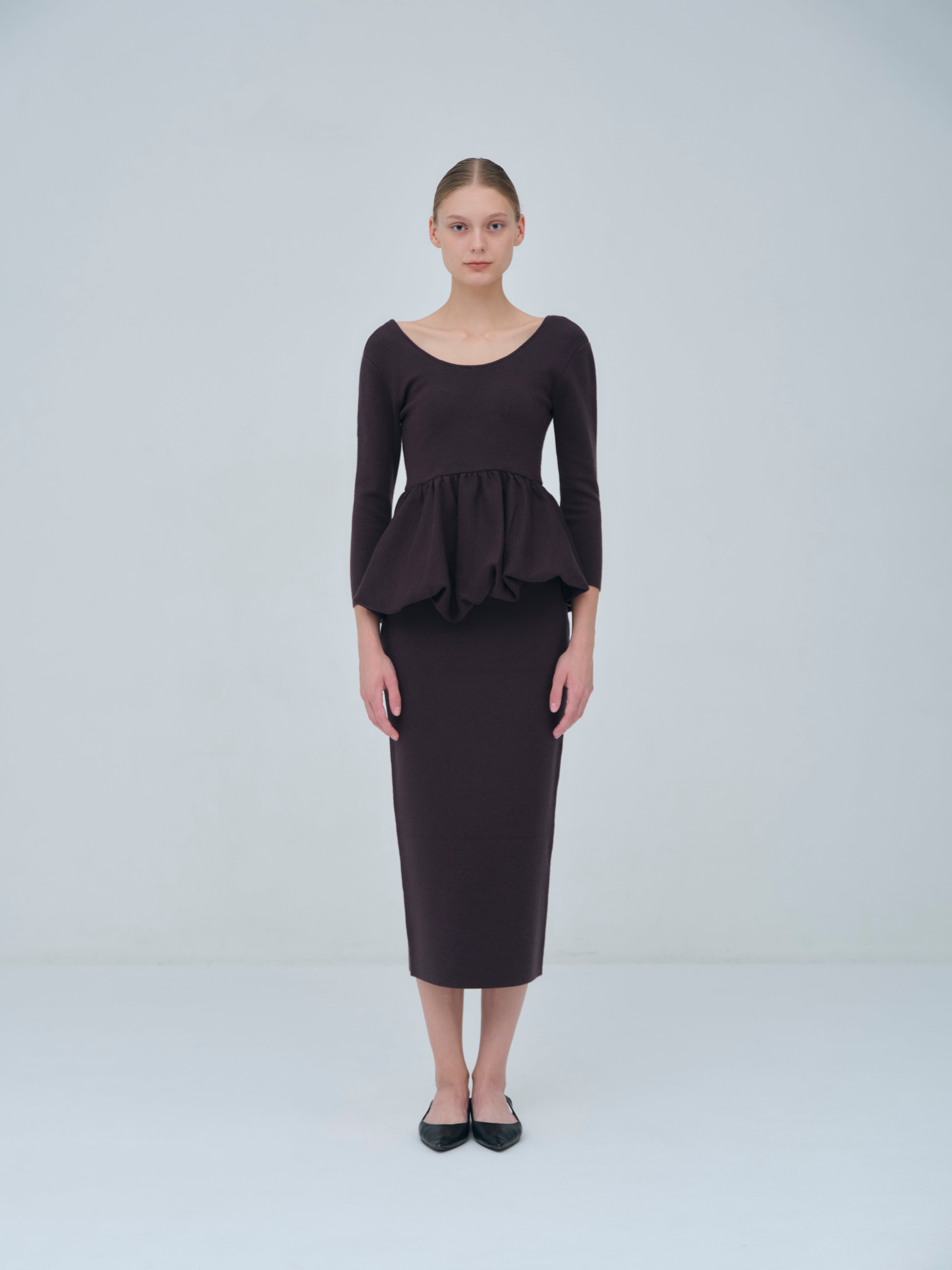 Balloon peplum Knit tops［Machine Washable］ – L'AUBE BLANC