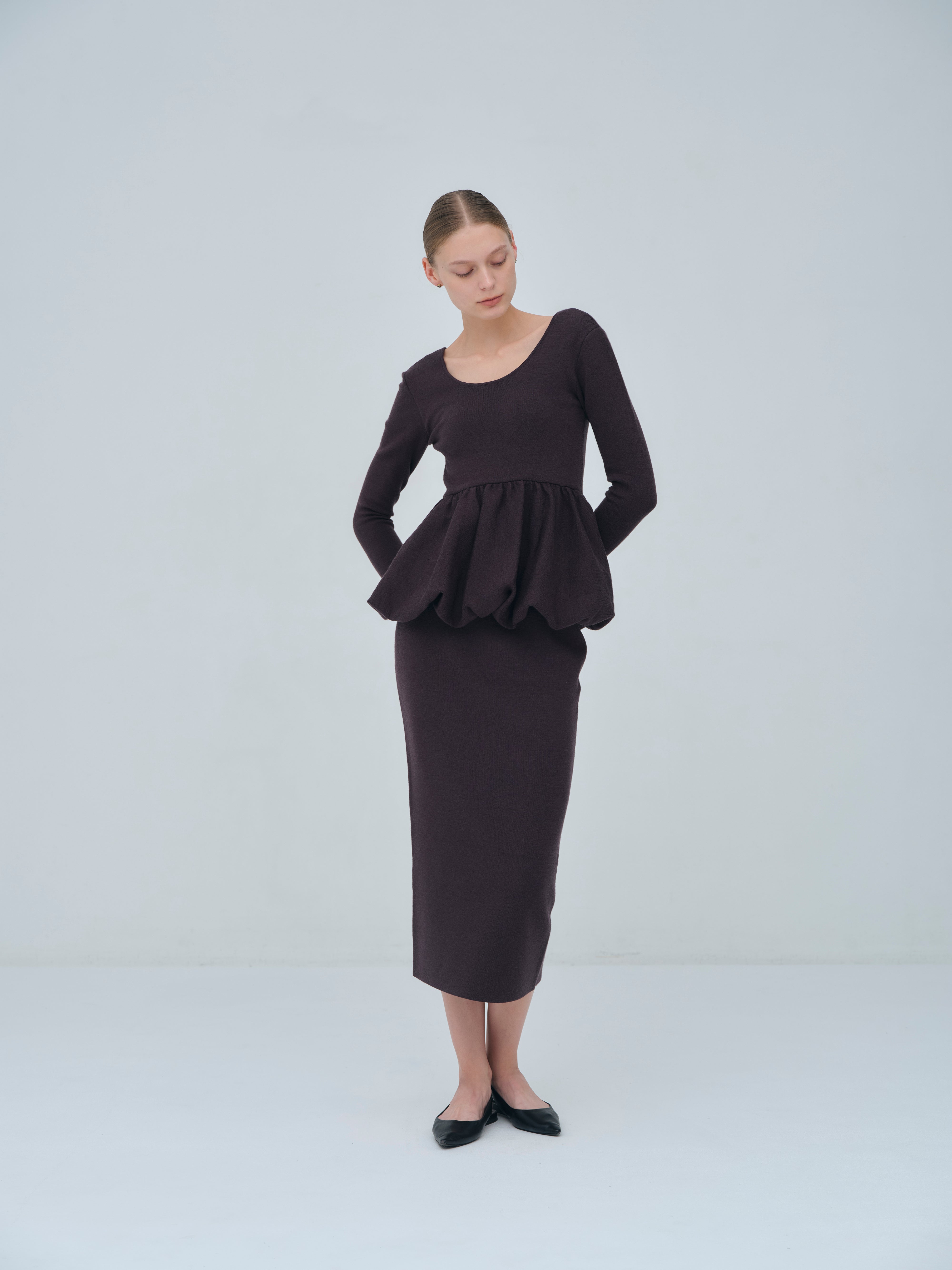 Balloon peplum Knit tops［Machine Washable］ – L'AUBE BLANC