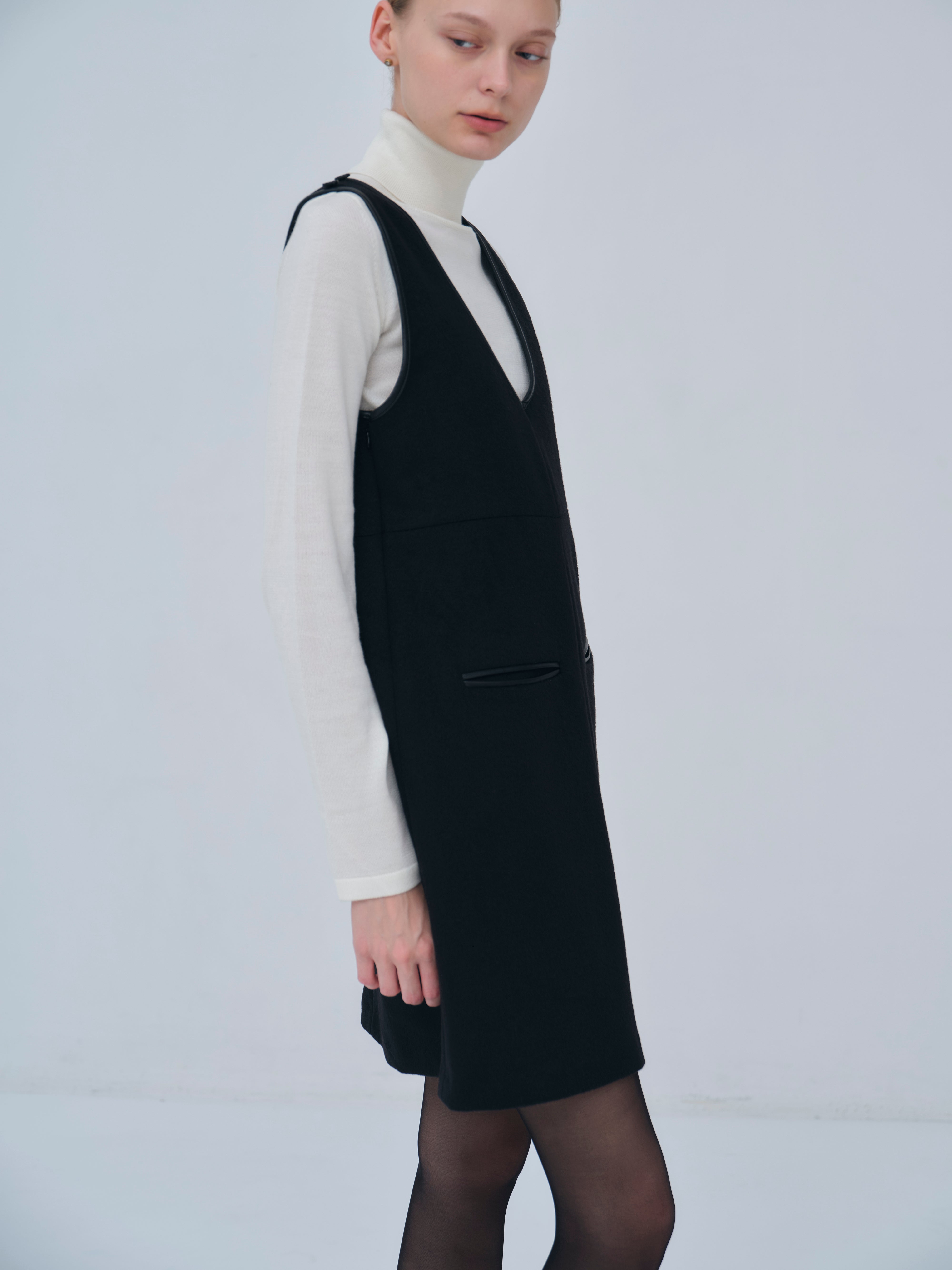 Leather Trimmed Wool Jumper Dress – L'AUBE BLANC