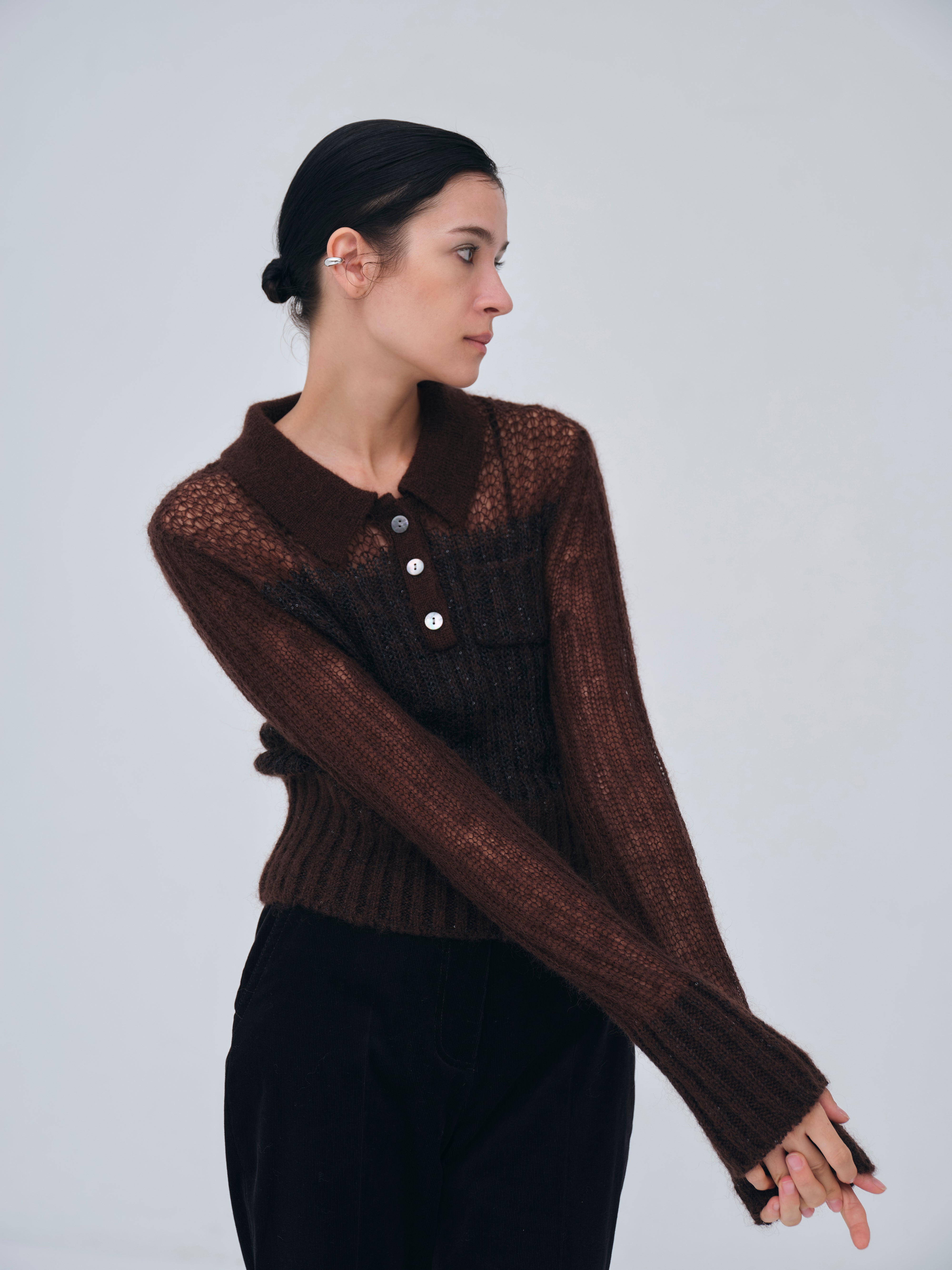 Sequin Sheer Polo Knit – L'AUBE BLANC