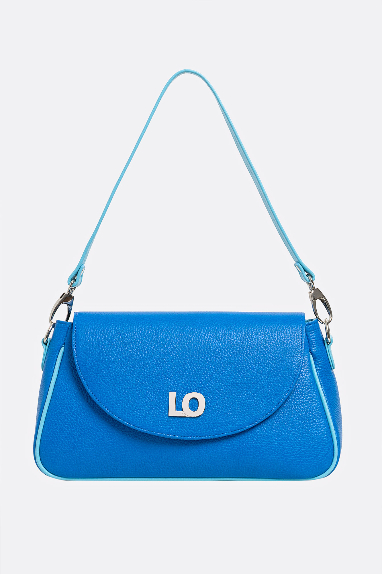 LEYLA Blue Leather Bag With Baby Blue Straps - Laura Olaru