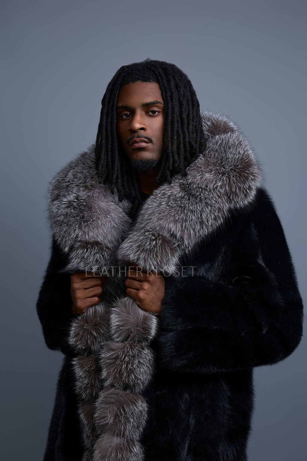 Men's Jason Long Fox Trench Coat [Black/Silver] – LeatherKloset