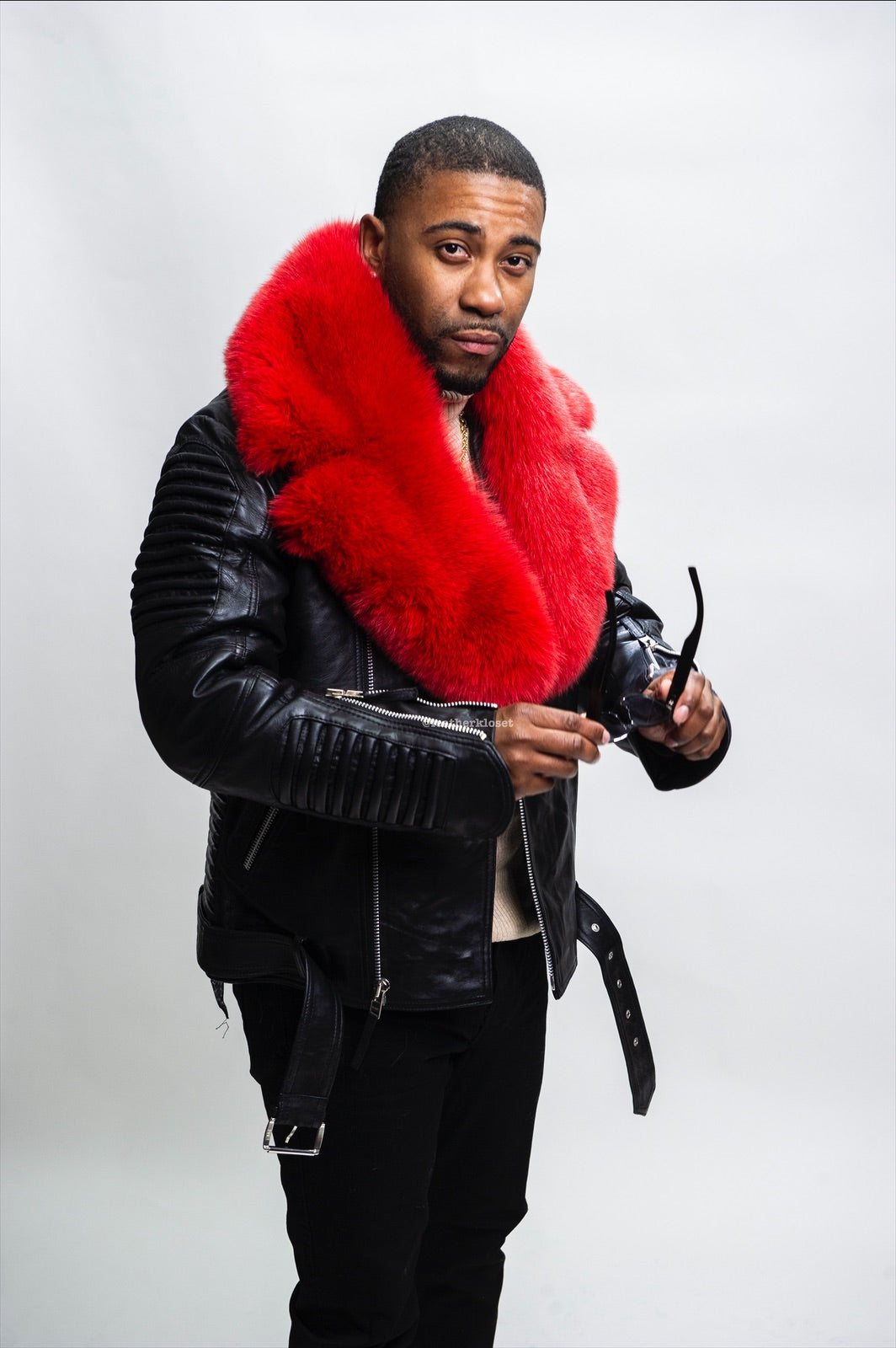 Men's Trey Biker Black Full Fox Fur [Red Fox] – LeatherKloset