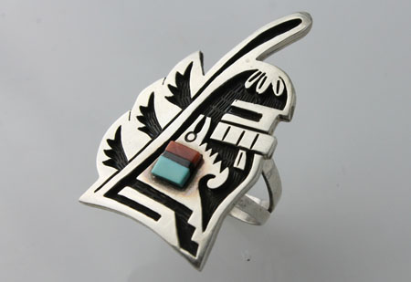 ホピ族 Frank Lahaleon ロングヘアーカチナ オーバレイ＆インレイ