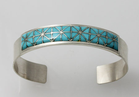 ズニ族 Gloria Tucson ターコイズ チャンネルインレイ バングル
